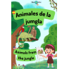 Tarjetas para colorear animales de la jungla, en español e inglés